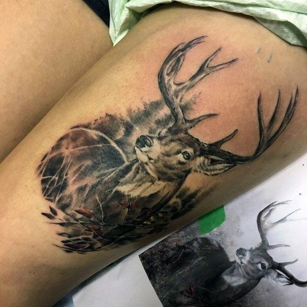 Deer & Skull on Girl's Upper Arm