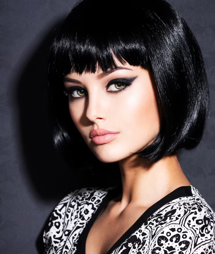45 Versatile Bob Haircuts for Every Occasion : Dark Hair Bob with Long  Fringe