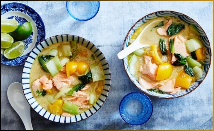 Salmon and Bok Choy Green Coconut Curry