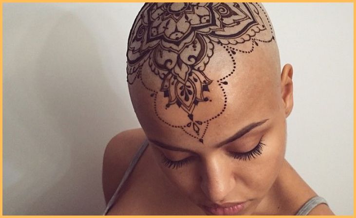 Bald Head with Temporary Tattoos