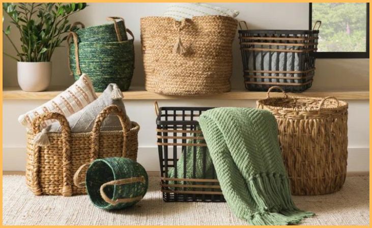 Woven Basket with Blanket or Throws